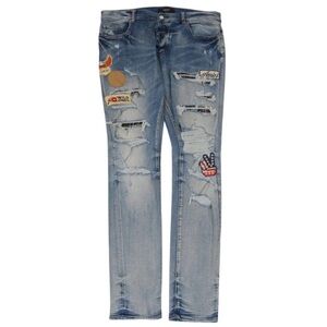 AMIRI Blue Distressed Jeans with Biker Patchwork Size 30